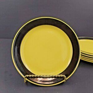 Villeroy & BOCH MCM Yellow Black Salad Plates 7.5"  Saar Union 1950's Set of 6